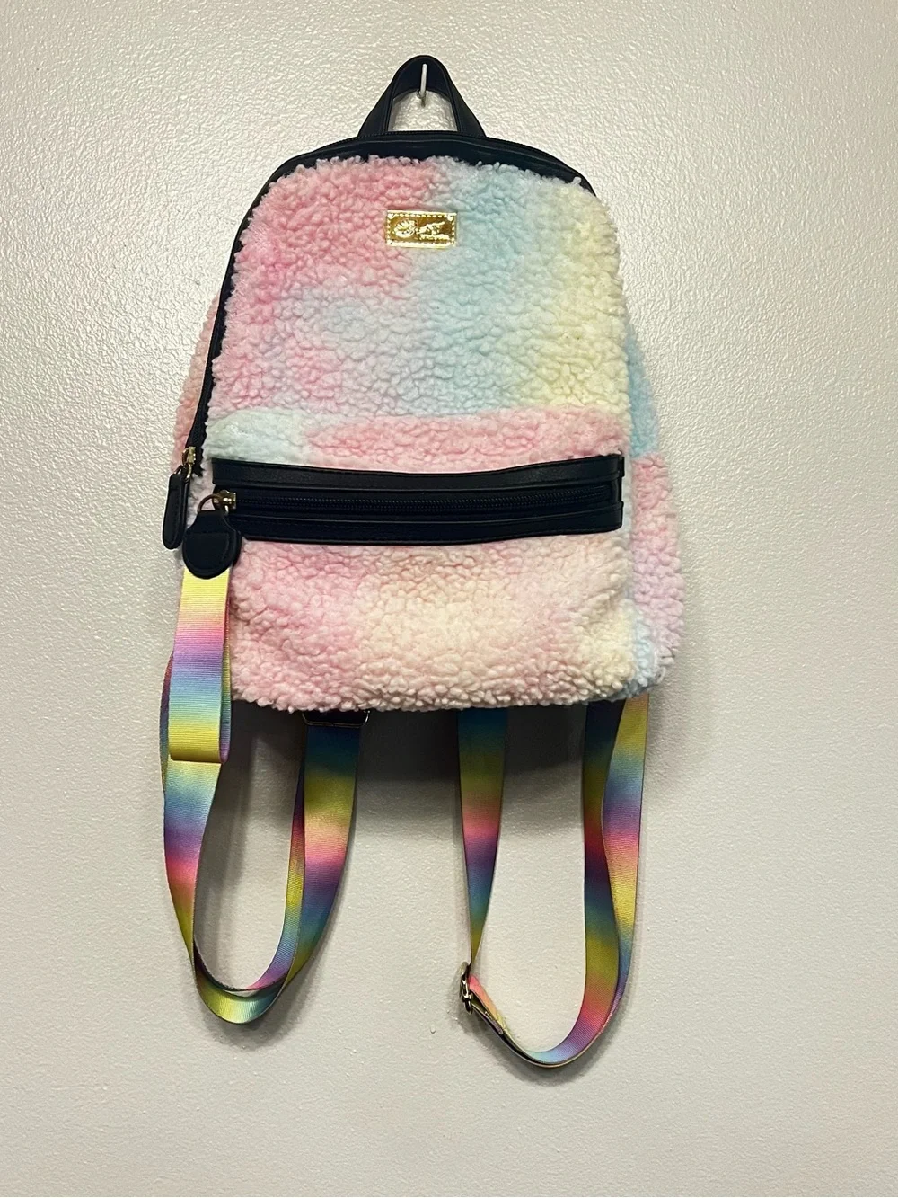 Luv Betsy by Betsey Johnson Pastel Rainbow Sherpa Mini Backpack Tie Dye‎ Pattern